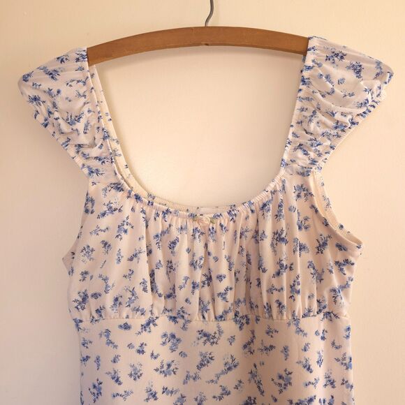 Pink Rose Ditsy Floral Mini Dress Off Shoulder Puff Milkmaid Y2K Cottage Core S - Picture 5 of 7